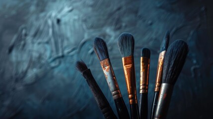 Assorted paint brushes against textured background