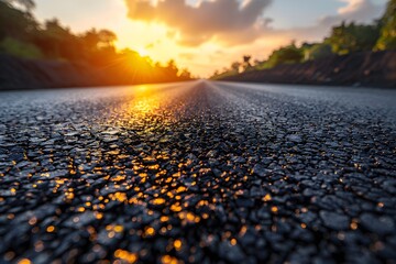 Obraz premium The Sun Setting Over a Road With Rocks
