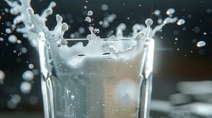 Dynamic Splash in Glass of Milk, Suitable for Food and Beverage Marketing