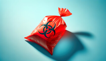 A red biohazard refuse bag is used to safely contain and dispose of hazardous biomedical waste in clinical and healthcare settings
