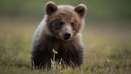 Fototapeta premium Wild brown bear cub closeup