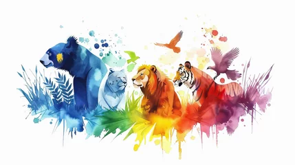 Foto op Plexiglas World Habitat wildlife day, watercolor art of endangered species of animals, world Forest and biodiversity. Earth Day or World Wildlife Day concept. Biodiversity. Environmental protection. © Mahnoor