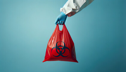 A red biohazard refuse bag is used to safely contain and dispose of hazardous biomedical waste in clinical and healthcare settings