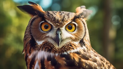 horned owl, Great Horned Owl staring with golden eyes