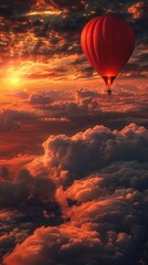 Obraz premium Hot air balloon floating over clouds at sunset