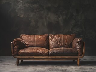 leather sofas with square armrests and wooden legs, exuding modern design elements. The clean background is full of light luxury and exquisite craftsmanship - obrazy, fototapety, plakaty