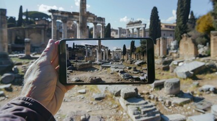 Person Taking Picture of City Ruins