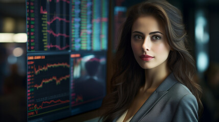 Portrait professional business woman in stock market