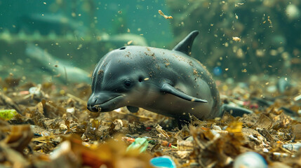 dolphin endangered specie World Habitat wildlife day, world day of endangered species, world Forest and biodiversity. Earth Day or World Wildlife Day concept. Biodiversity. Environmental protection.