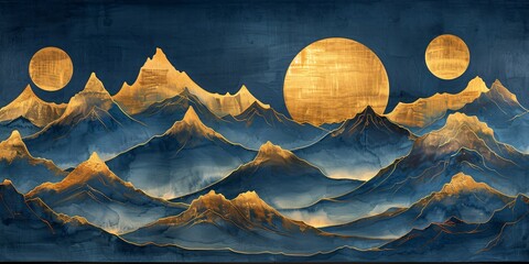 Golden Moonlit Mountains Generative AI