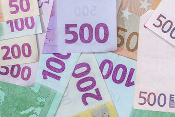 different Eu paper Euro banknotes as financial abstract background - obrazy, fototapety, plakaty