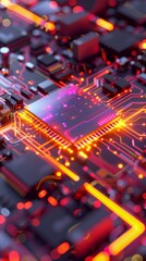 Obraz premium Illuminated circuit board with electronic components
