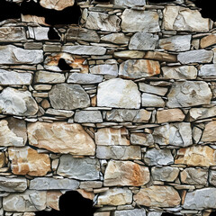 Part of a stone wall, for background or texture on transparent, alpha background png, cutout,