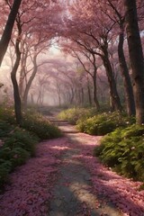 Fototapeta premium Path in Enchanted Forest with Pink Trees