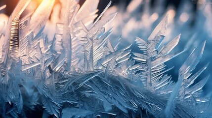 Ice crystals in the detail on a window glass in winter time, AI-generated