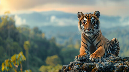 Earth Day or World Wildlife Day concept. near extinction tiger , leopard, lion , Save our planet,...