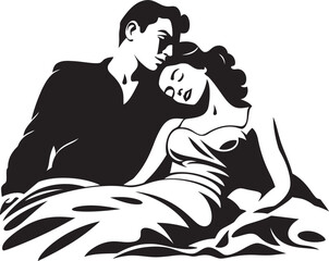 Couple Comfort Bed Graphic Vector Warm Embrace Couple on Bed Emblem