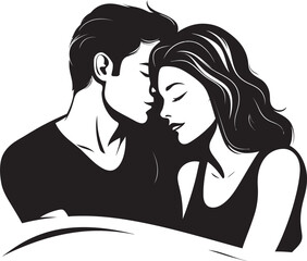 Bedside Bond Iconic Couple Emblem Pillow Partners Bed Vector Graphics