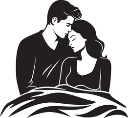 Romance Rest Couple on Bed Icon Cuddle Crest Bed Logo Symbol