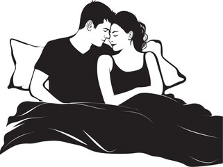 Serene Snuggles Couple Graphic Logo Comfortably Close Bed Vector Emblem