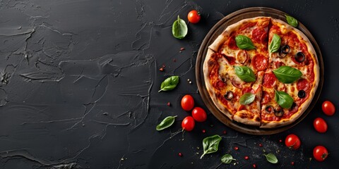 Top view of pizza with free space for text