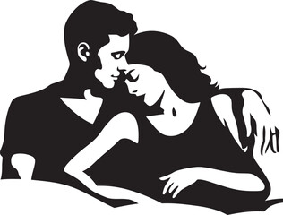 Romantic Rest Bed Icon Design Pillow Partners Couple on Bed Vector