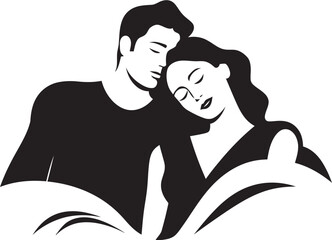 Romantic Rendezvous Bed Logo Icon Pillow Talk Couple Graphic Symbol