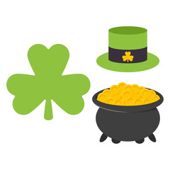 St. Patrick day elements vector cartoon set isolated on a white background.