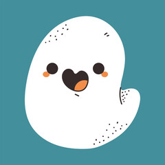 Flying cute Halloween ghost vector cartoon illustration isolated on background.