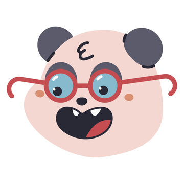 Panda cute emotion in glasses vector cartoon sign isolated on a white background.