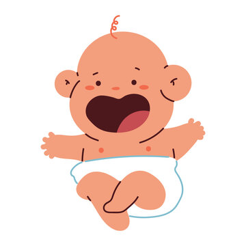 Happy newborn baby in diaper vector cartoon illustration isolated on a white background.