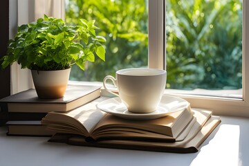 teacup and warm sunlight - obrazy, fototapety, plakaty