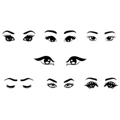 Set of woman eyes, eyes Icon set Vector illustration