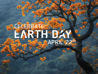 The celebrate earth day flat card or background with the tree see the branches and leaves - 773013538