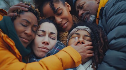 United in support: diverse group embracing solidarity and friendship at community gathering