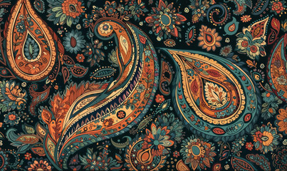 Traditional style Fabric with paisley seamless pattern. Generative ai