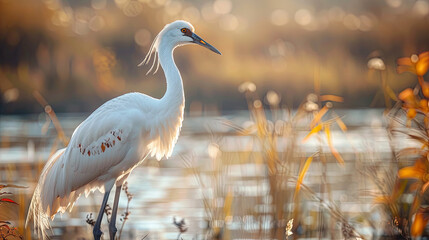 Naklejka premium Rare endangered swan on water lake background Earth Day or World Wildlife Day concept. Save our planet, protect green nature and endangered species, biological diversity theme