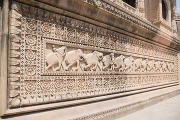 Beautiful stone carving of an elephant at Vithoji Holkar Samadhi, Maheshwar temple situated on the...
