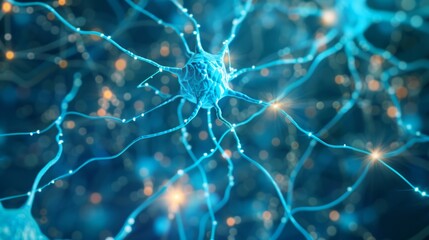 Digital illustration of a neuron network - obrazy, fototapety, plakaty