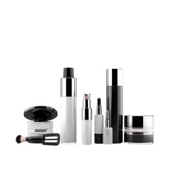 Side view of Black cosmetic set Isolated on transparent background.
