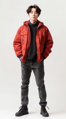 Fototapeta premium Portrait of young Asian man, isolated on white background, full body.