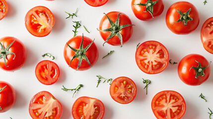 a group of tomatoes with green stems