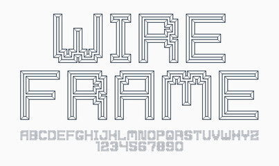 Minimal geometric cyberpunk font with facet effect, vector typeface in geometry volume style, future technology 3D urban beveled typography, alphabet letters and numbers.