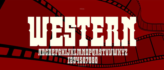 Fototapeta na wymiar Bold serif typeface in old vintage American style, wild west, saloon and western style modern new vector font for logos and emblems, display font for posters and headlines, titles and slogans.