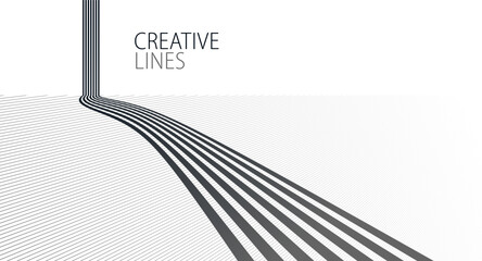 Future lines in 3D perspective vector abstract background, black and white linear composition, road to horizon and sky concept, optical illusion op art. - 773018765