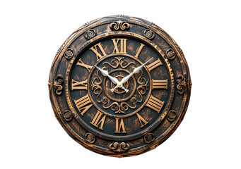 Fototapeta na wymiar Antique Wall Clock On Transparent Background.