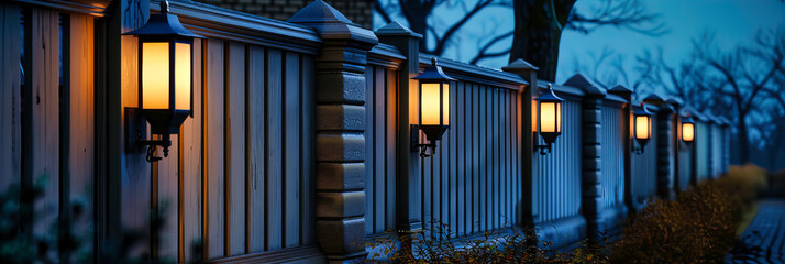 Vintage Gateway: An Old Wrought Iron Fence at Night, Beautifully Lit, Offering a Glimpse into the Charm of Yesteryears
