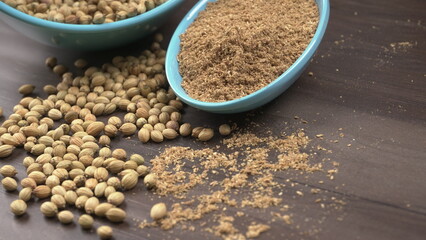 Coriander seeds and coriander Powdered, Indian Spices and herbs.