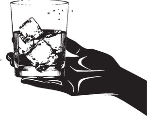 Bourbon Crest Glass in Hand Emblematic Graphics Symbol Cheers Connoisseur Whiskey Logo Vector Design