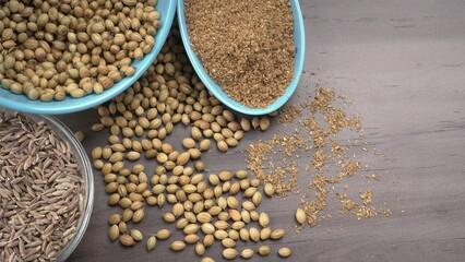 Coriander seeds and coriander Powdered, Indian Spices and herbs.